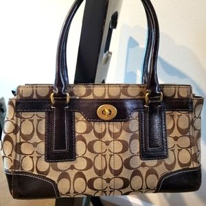 COACH 11062 Hampton Signature HandBag Brown Leather Canvas